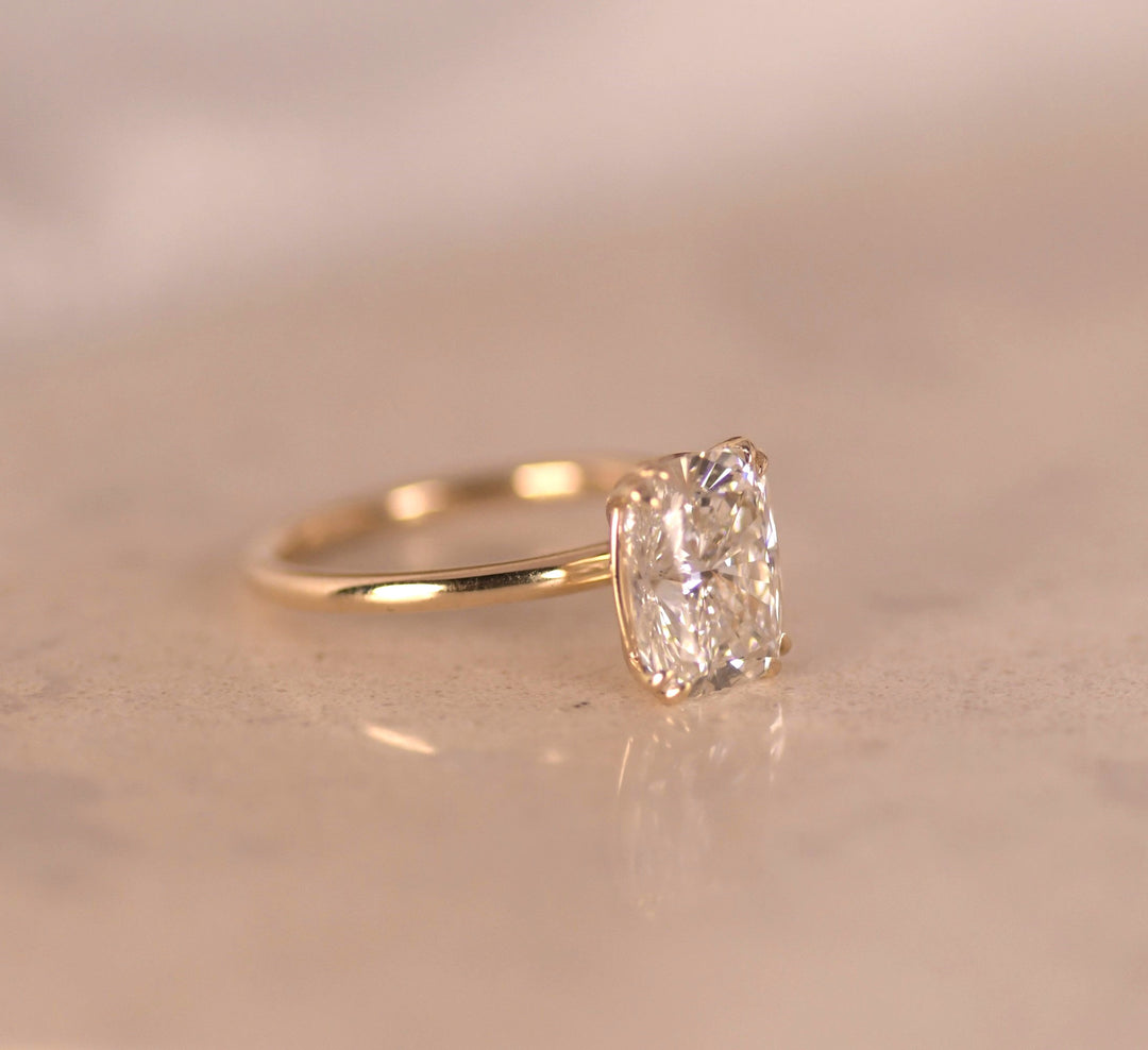 Elongated Cushion Double Prong Solitaire Ring