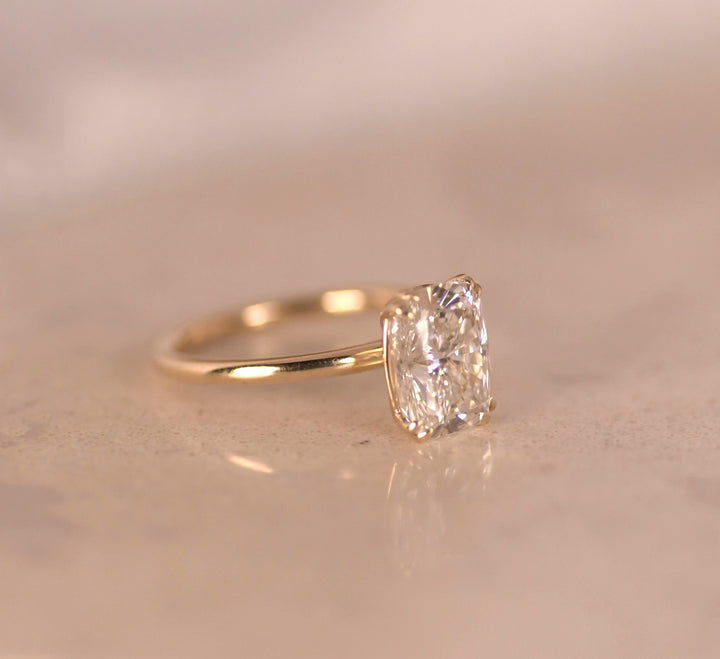 Elongated Cushion Double Prong Solitaire Ring