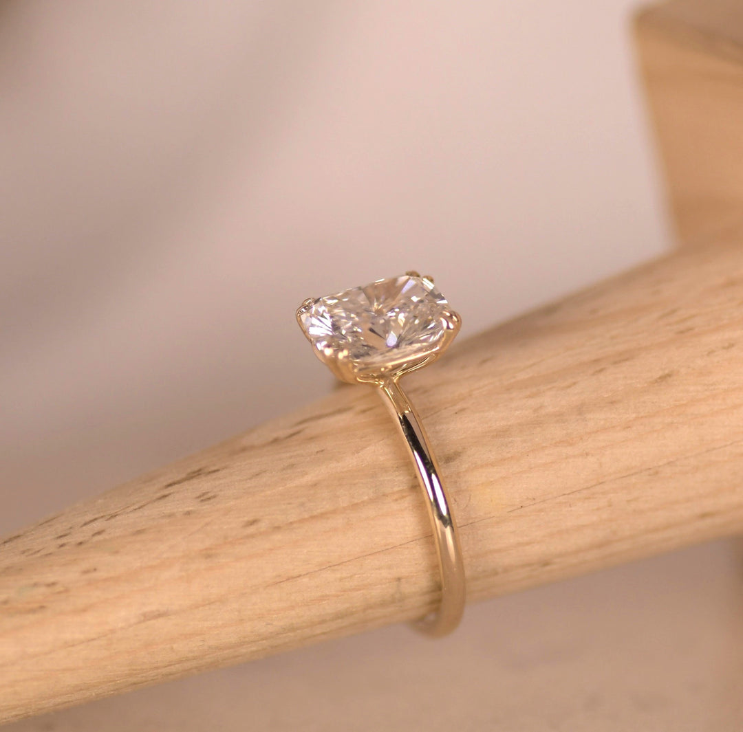 Elongated Cushion Double Prong Solitaire Ring