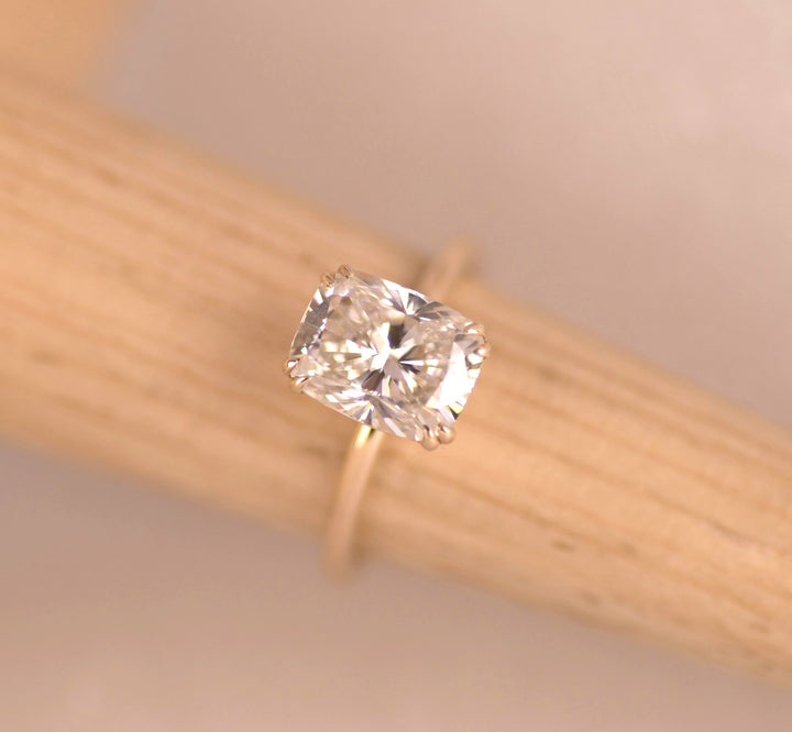 Elongated Cushion Double Prong Solitaire Ring