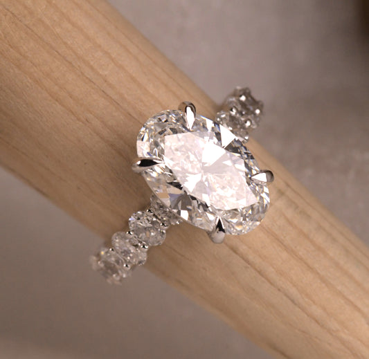 Floating Bubble Prong Oval Diamond Ring