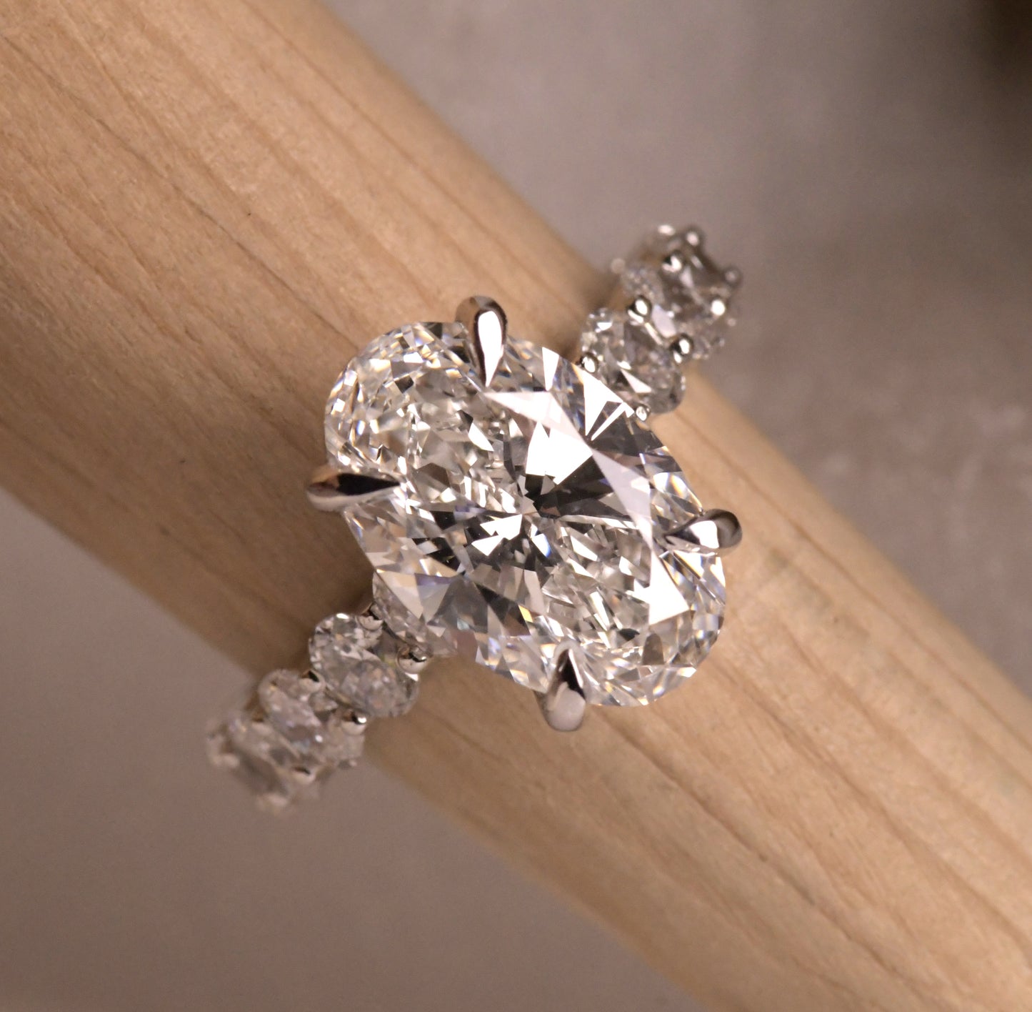 Floating Bubble Prong Oval Diamond Ring