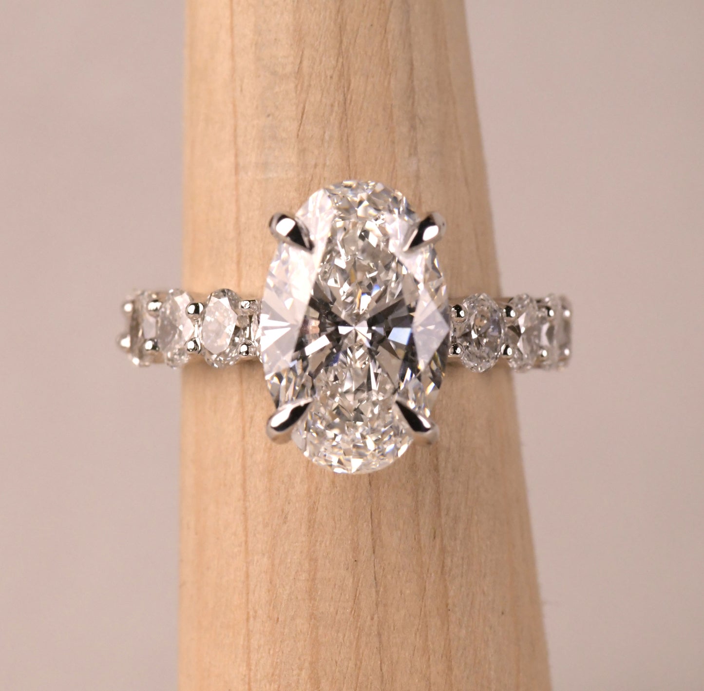 Floating Bubble Prong Oval Diamond Ring