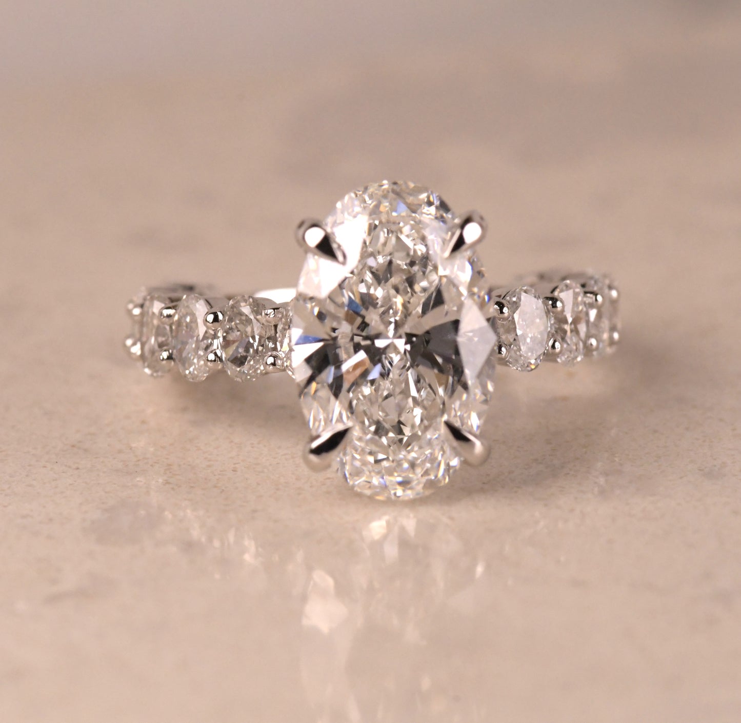 Floating Bubble Prong Oval Diamond Ring