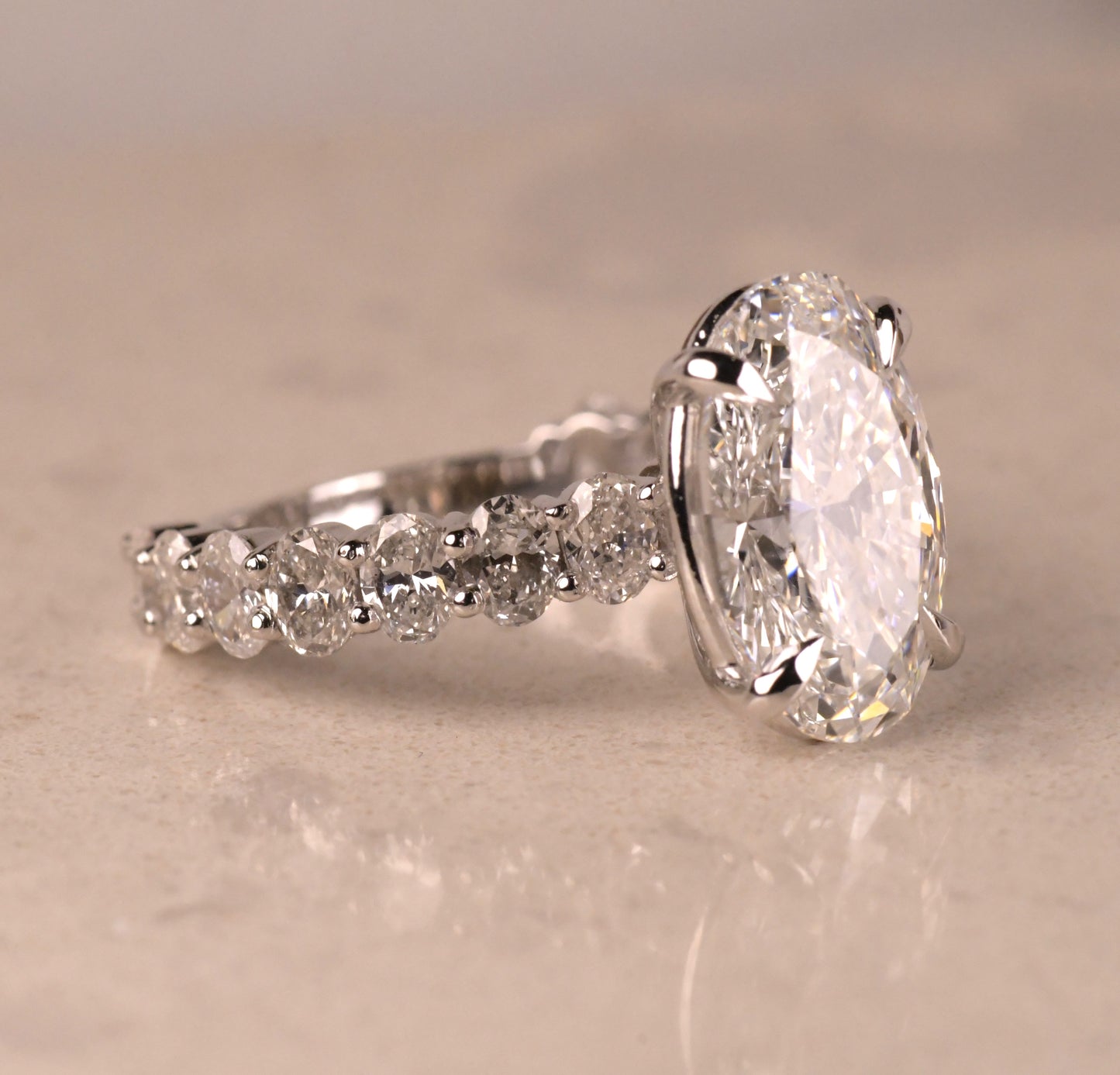 Floating Bubble Prong Oval Diamond Ring