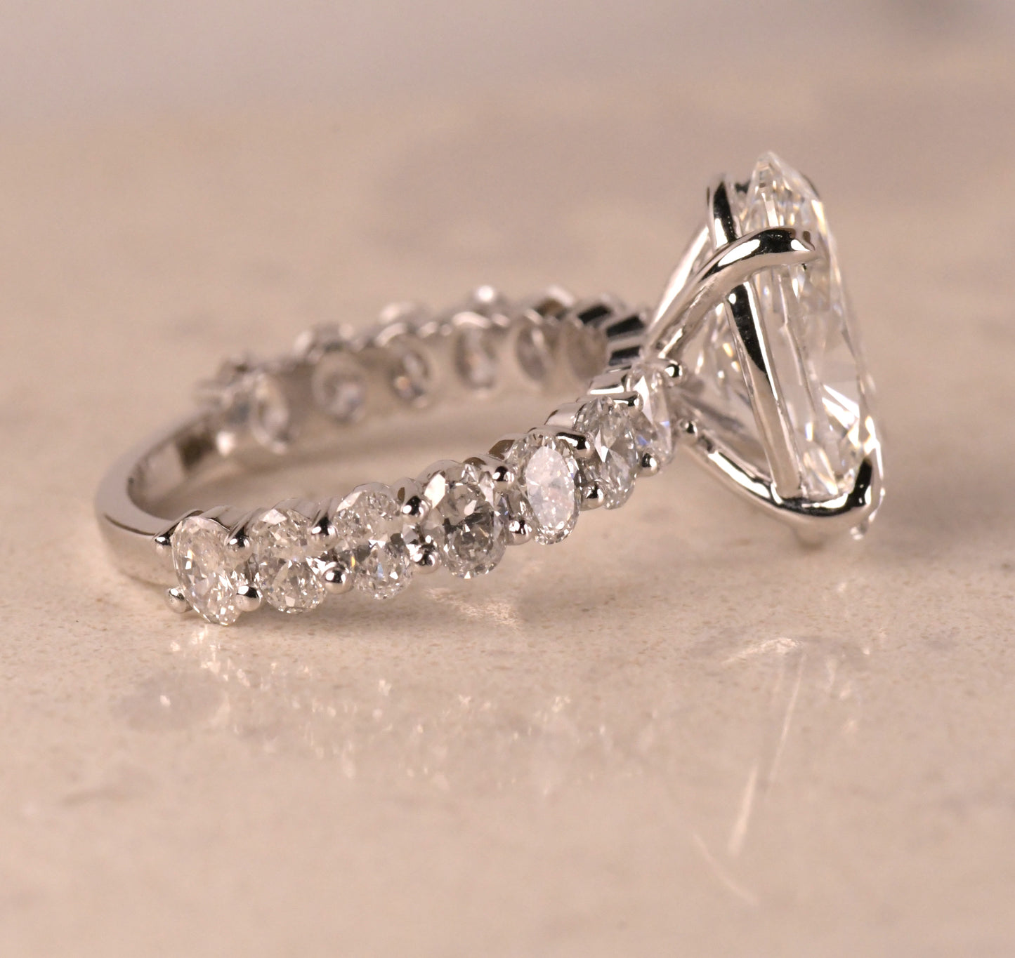Floating Bubble Prong Oval Diamond Ring