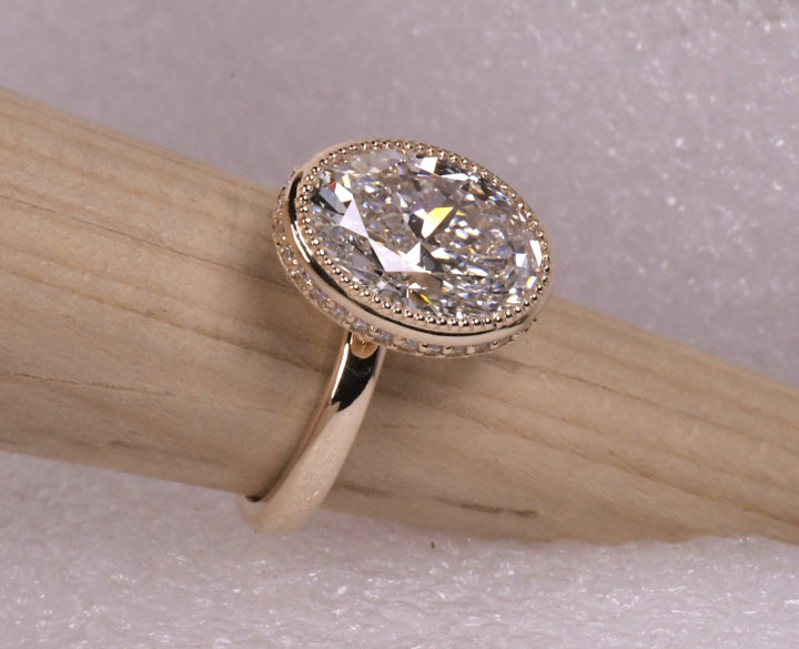 Bezel Milgrain Oval Lab Diamond Ring