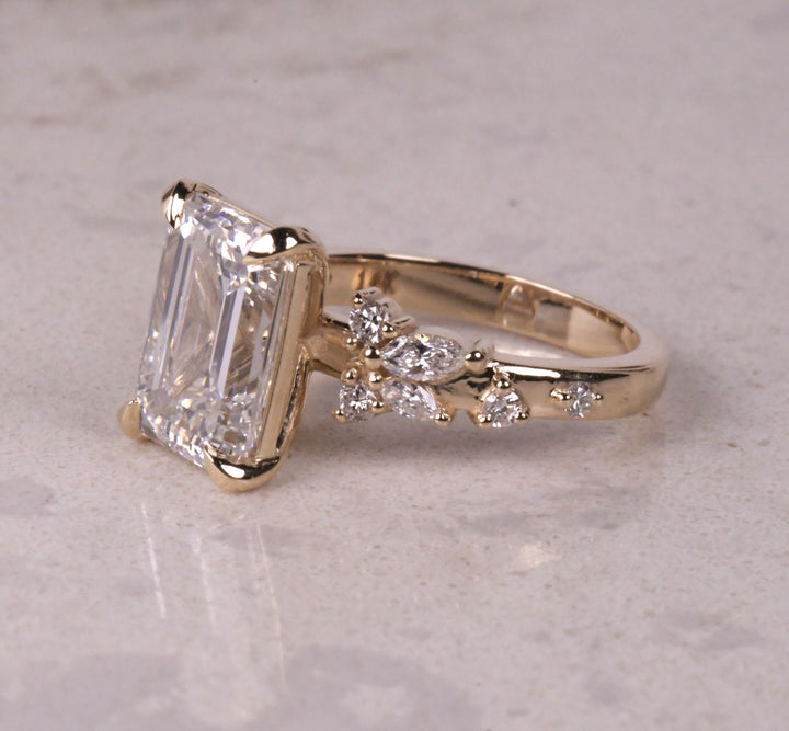 Emerald Cut Diamond Unique Engagement Ring