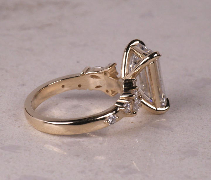 Emerald Cut Diamond Unique Engagement Ring