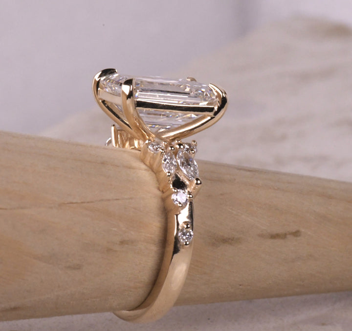 Emerald Cut Diamond Unique Engagement Ring