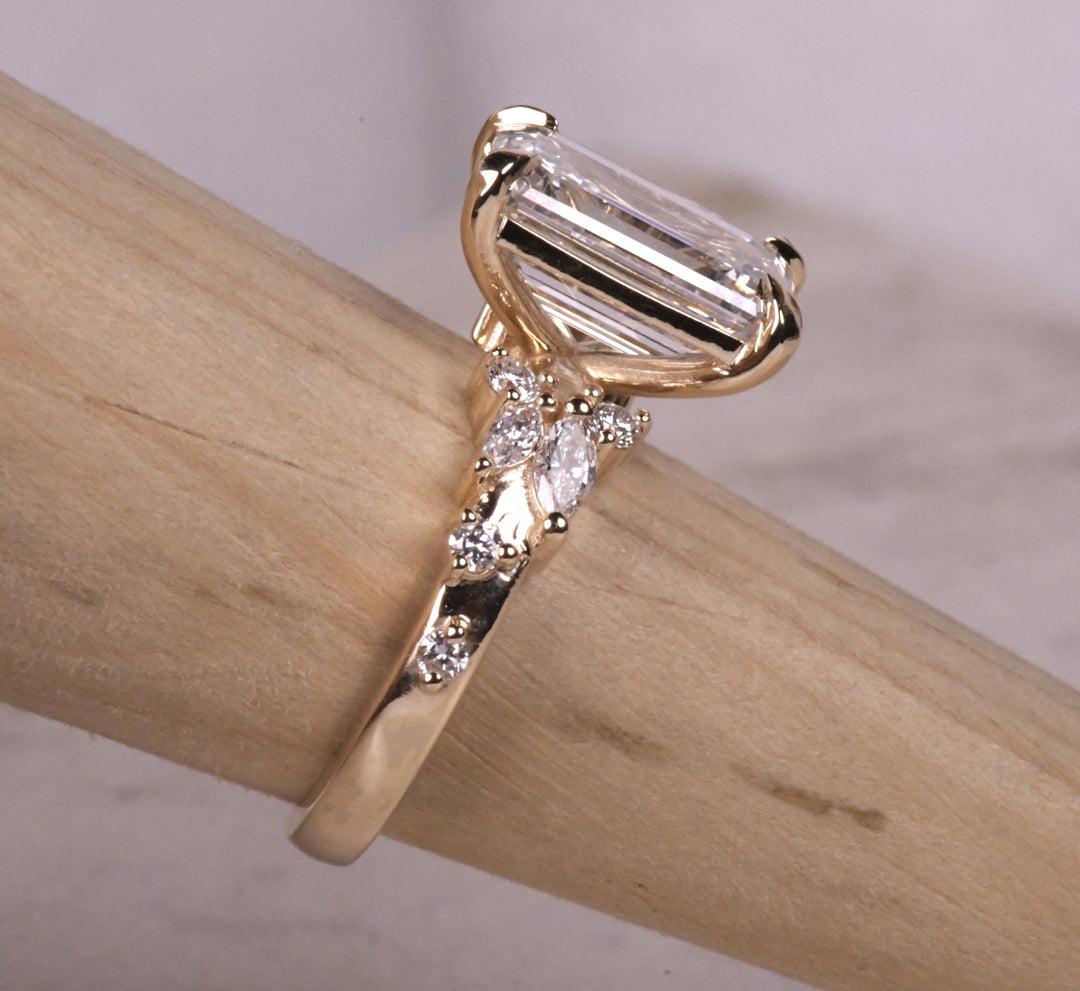 Emerald Cut Diamond Unique Engagement Ring