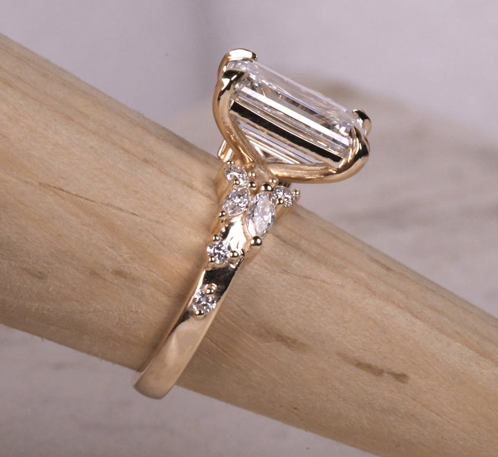Emerald Cut Diamond Unique Engagement Ring