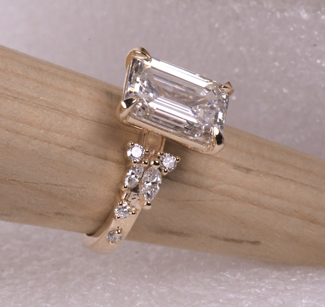 Emerald Cut Diamond Unique Engagement Ring