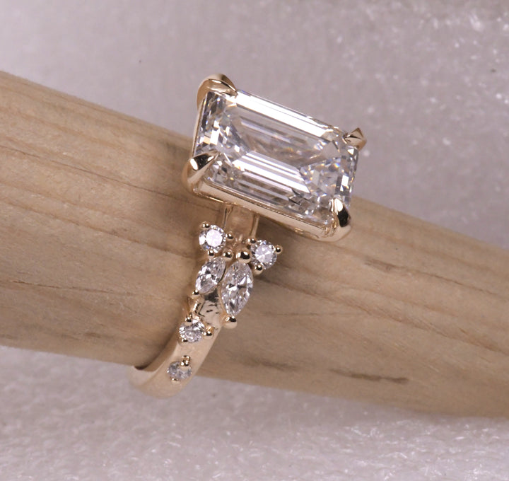 Emerald Cut Diamond Unique Engagement Ring