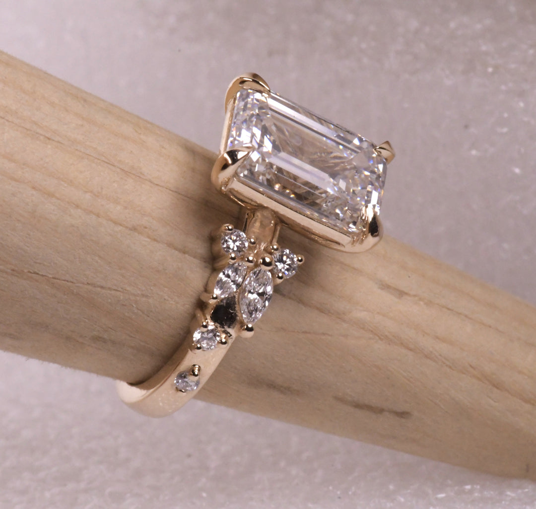 Emerald Cut Diamond Unique Engagement Ring