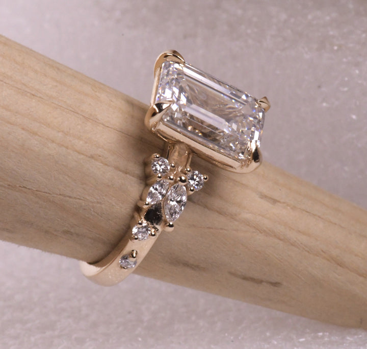 Emerald Cut Diamond Unique Engagement Ring