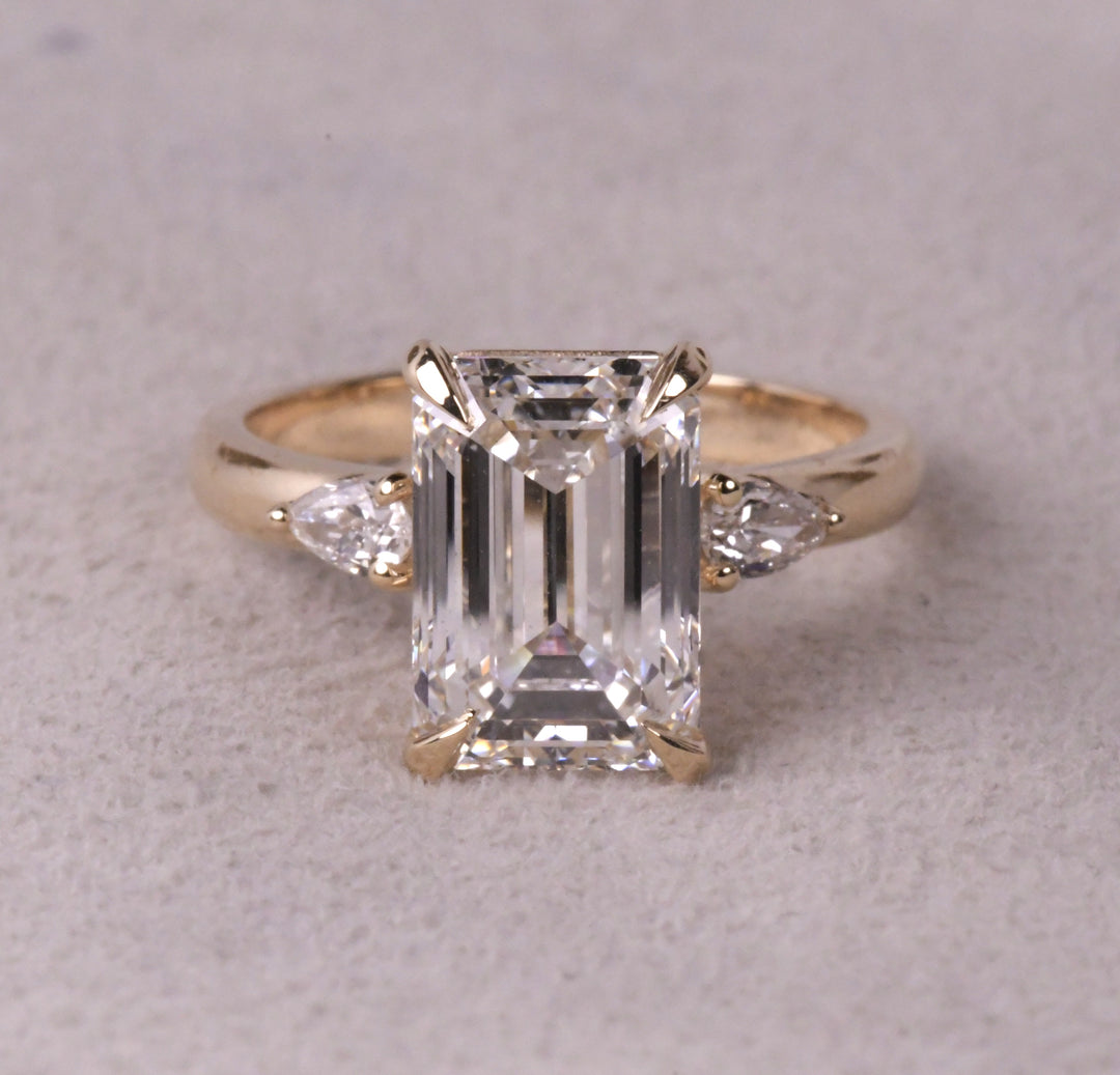 3 Stone Emerald Cut Lab Diamond Ring