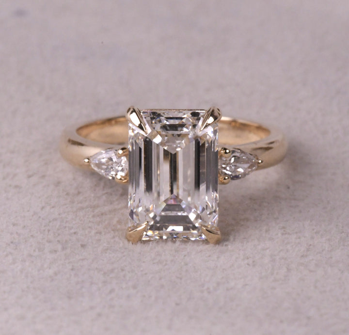 3 Stone Emerald Cut Lab Diamond Ring