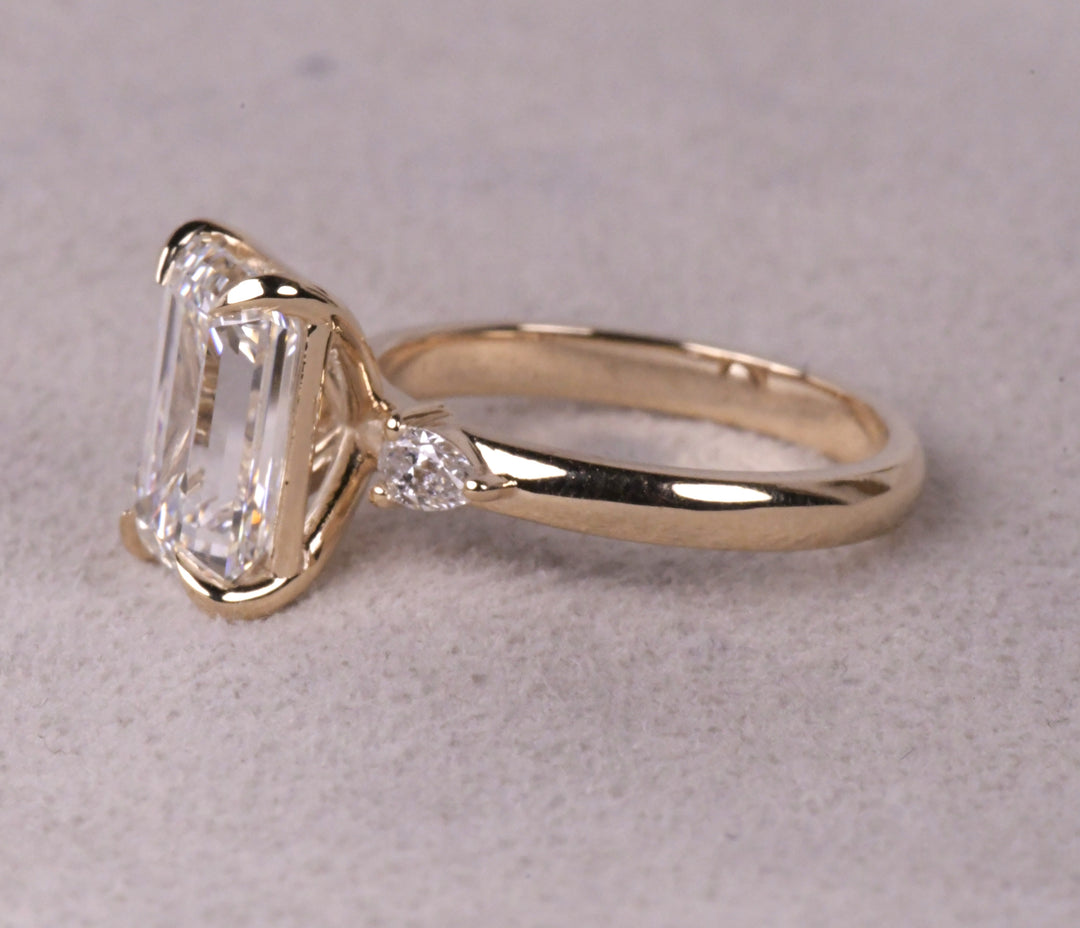 3 Stone Emerald Cut Lab Diamond Ring