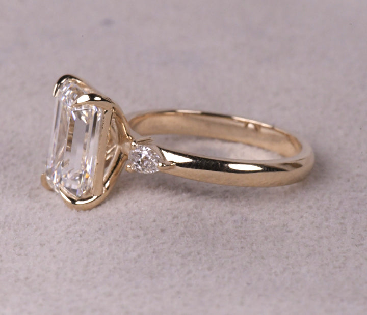 3 Stone Emerald Cut Lab Diamond Ring