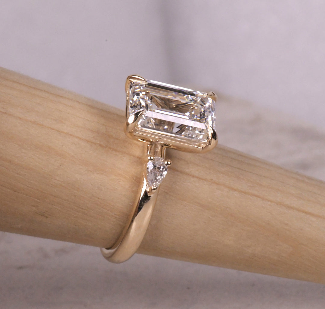 3 Stone Emerald Cut Lab Diamond Ring