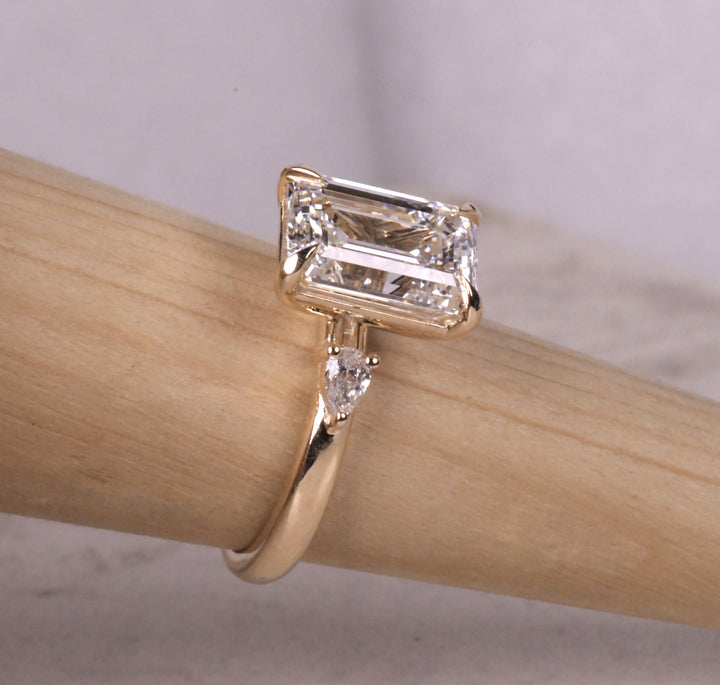 3 Stone Emerald Cut Lab Diamond Ring