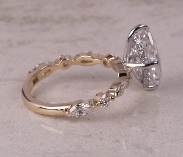 Step Cut Moval Solitaire Two Tone Ring