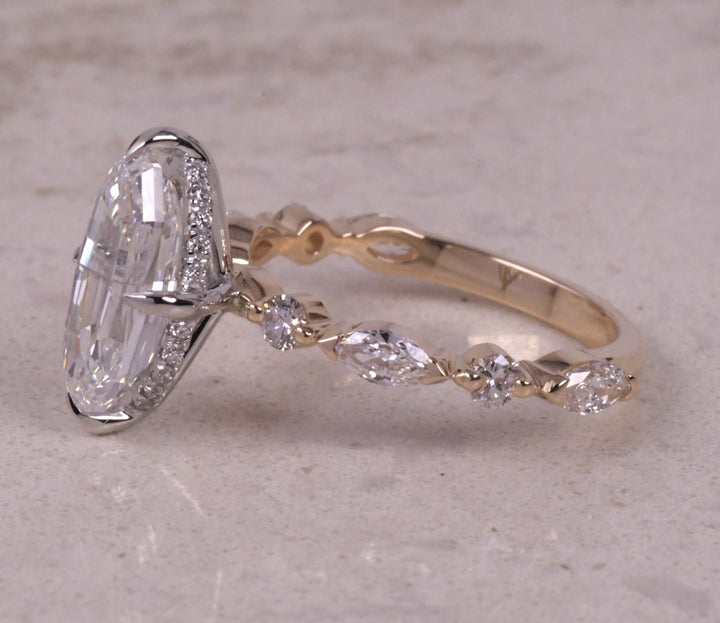 Step Cut Moval Solitaire Two Tone Ring