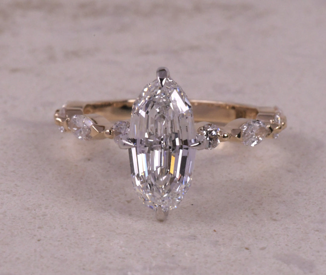 Step Cut Moval Solitaire Two Tone Ring