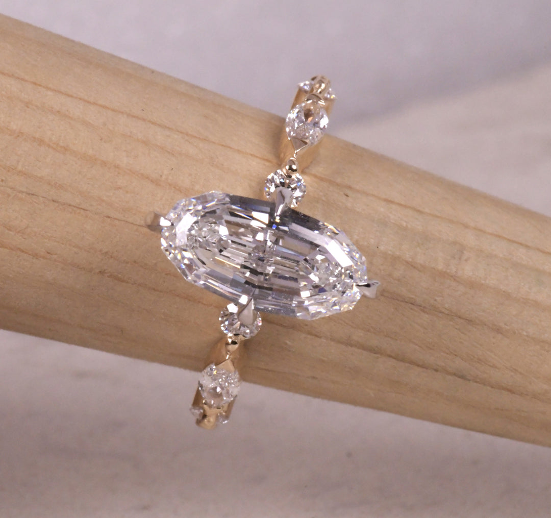 Step Cut Moval Solitaire Two Tone Ring