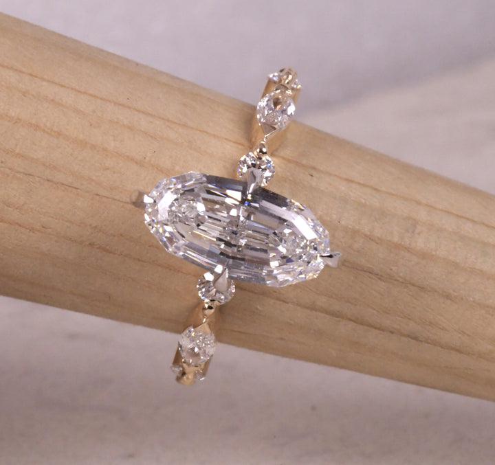 Step Cut Moval Solitaire Two Tone Ring