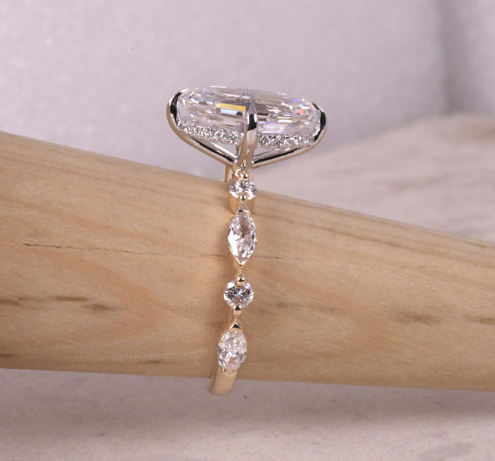 Step Cut Moval Solitaire Two Tone Ring