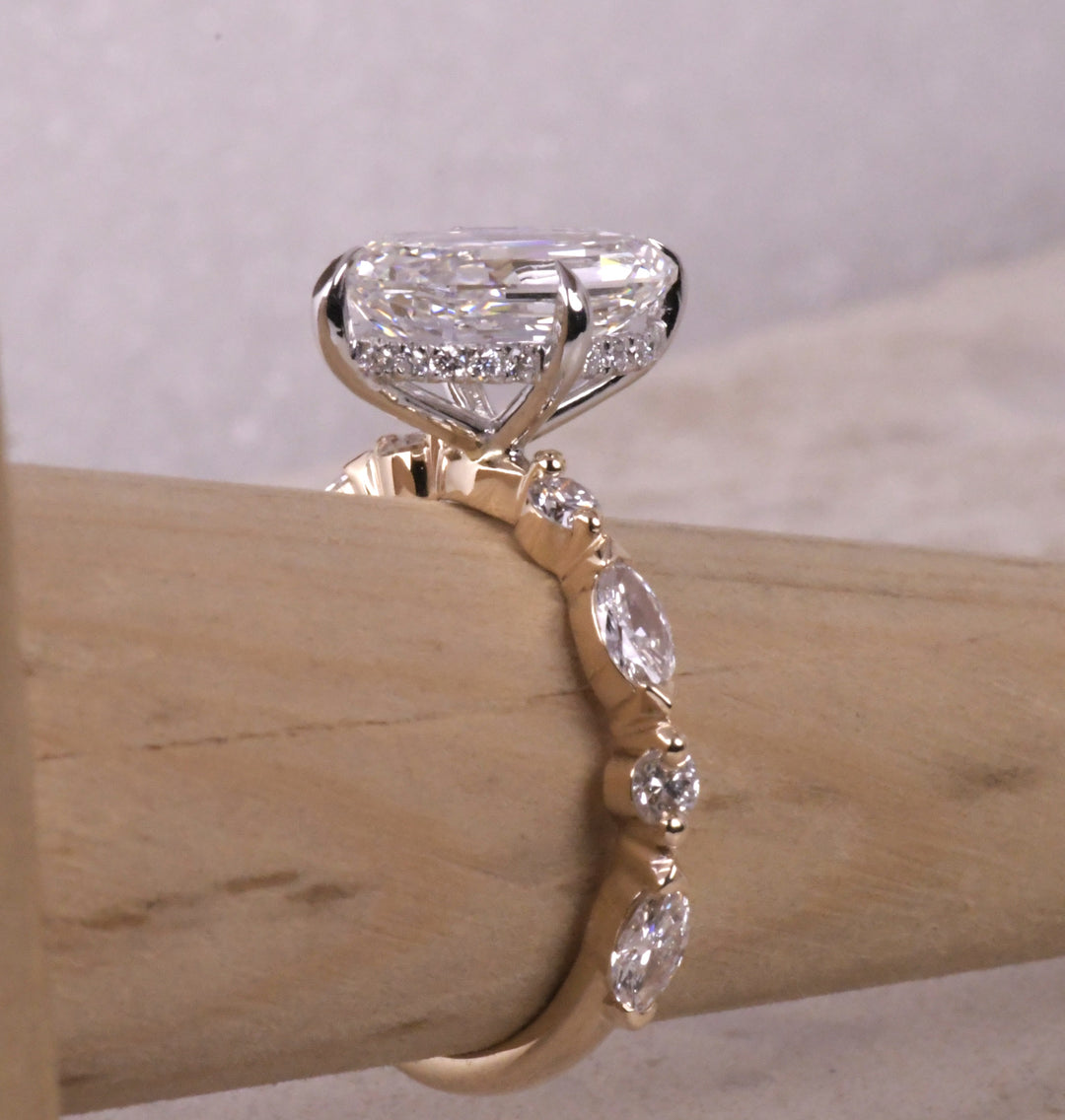 Step Cut Moval Solitaire Two Tone Ring
