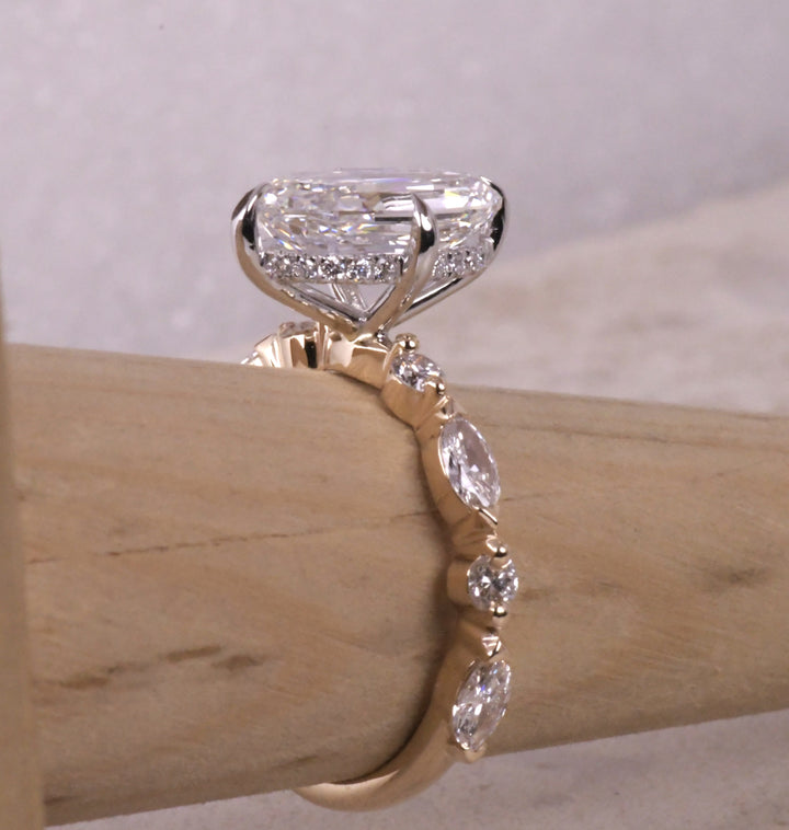 Step Cut Moval Solitaire Two Tone Ring