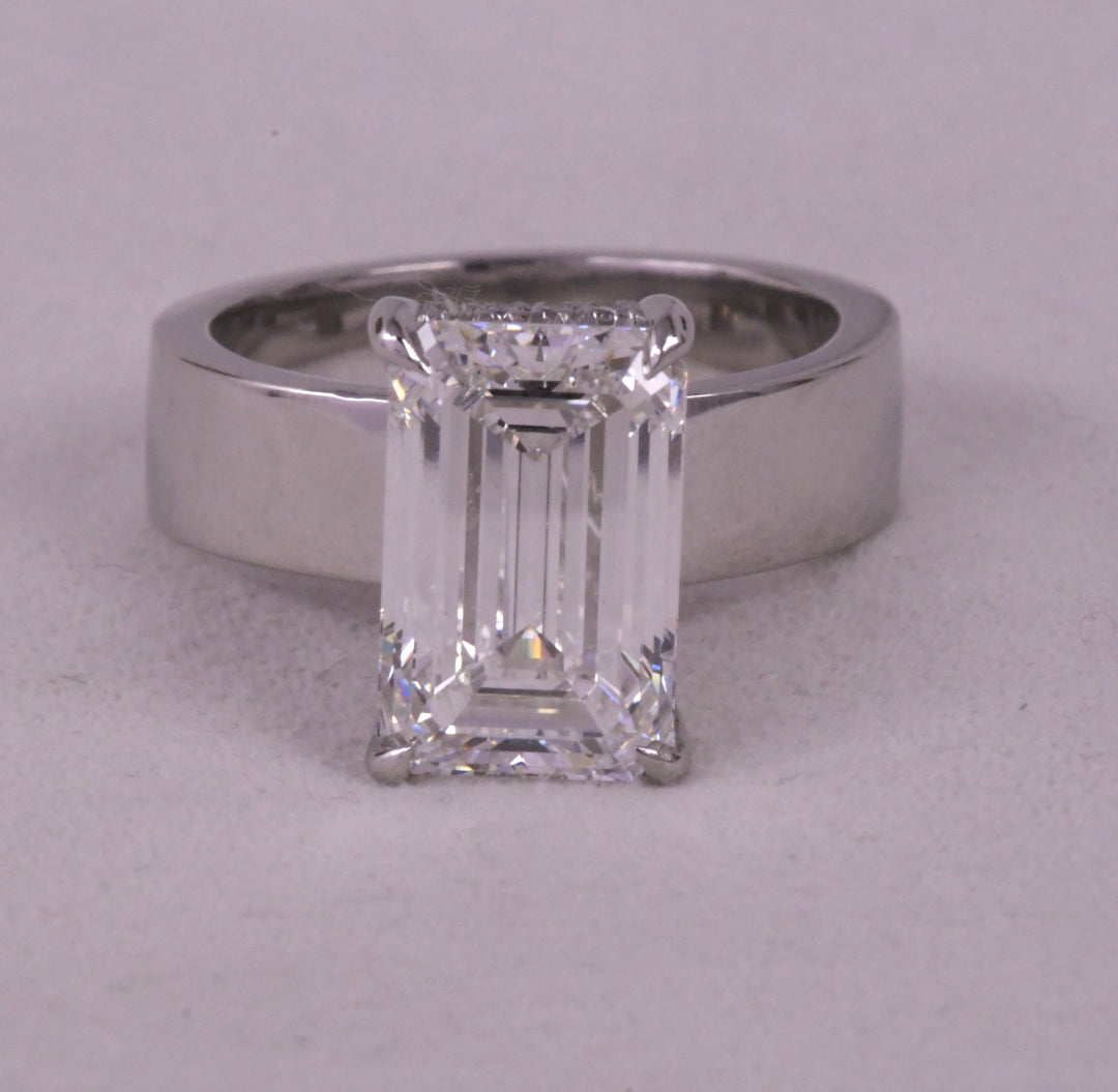 Emerald Cut Solitaire 5mm Wide Band Ring