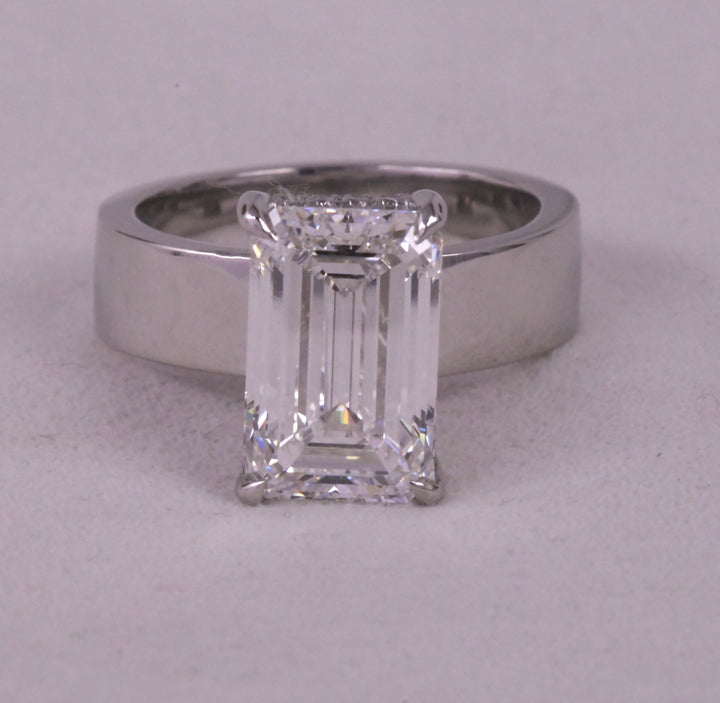 Emerald Cut Solitaire 5mm Wide Band Ring