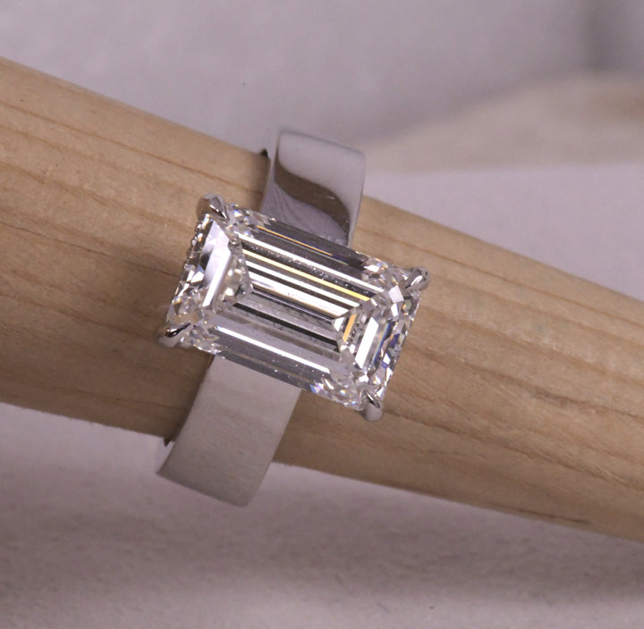 Emerald Cut Solitaire 5mm Wide Band Ring