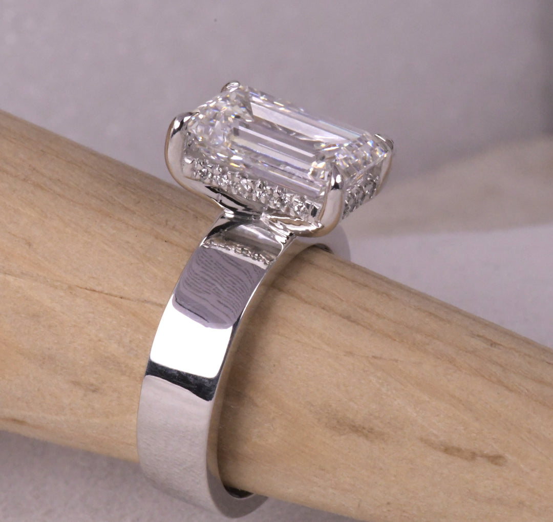 Emerald Cut Solitaire 5mm Wide Band Ring