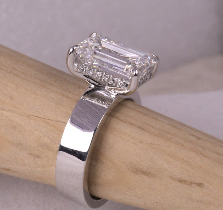 Emerald Cut Solitaire 5mm Wide Band Ring