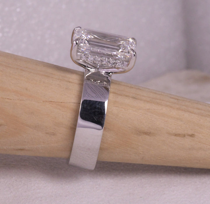 Emerald Cut Solitaire 5mm Wide Band Ring