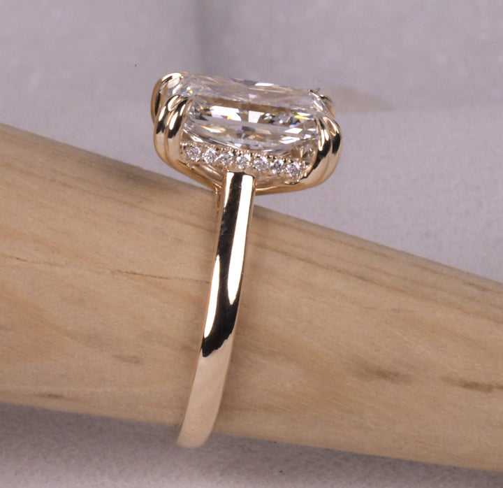 Emerald Cut Hidden Halo Diamond Ring