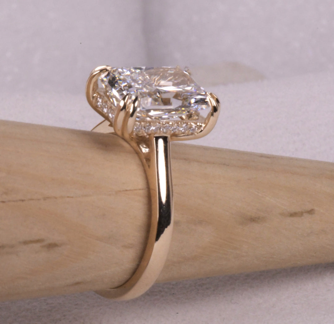 Emerald Cut Hidden Halo Diamond Ring