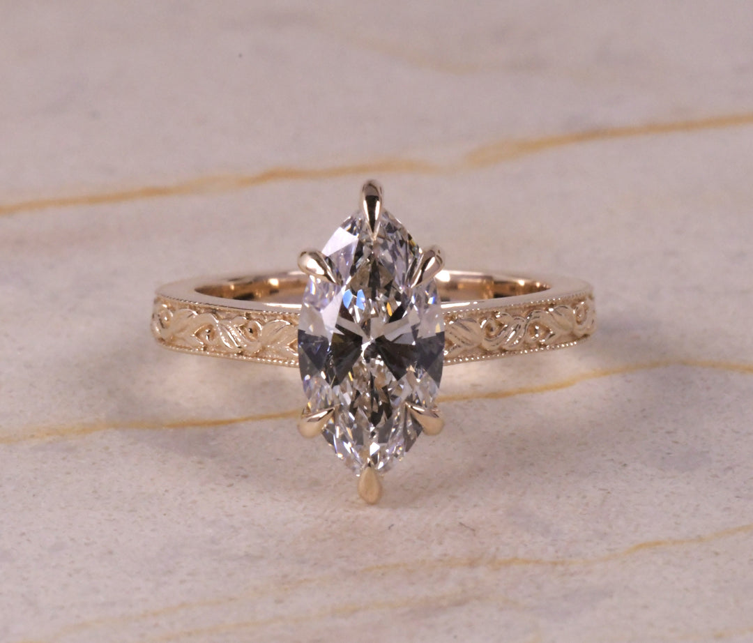Marquise Milgrain Art Deco Ring