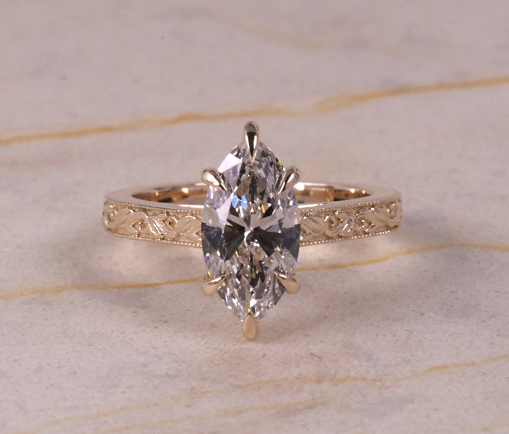Marquise Milgrain Art Deco Ring