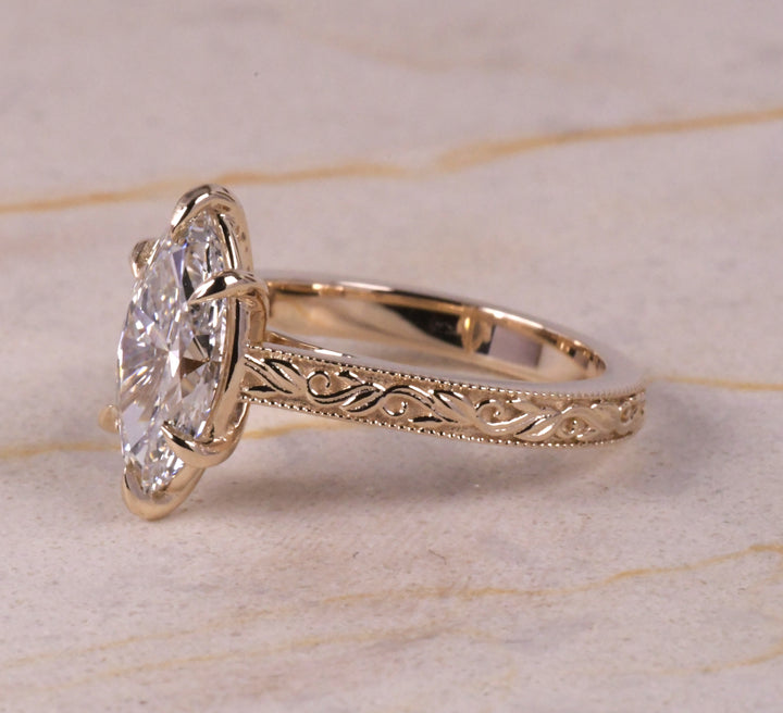 Marquise Milgrain Art Deco Ring