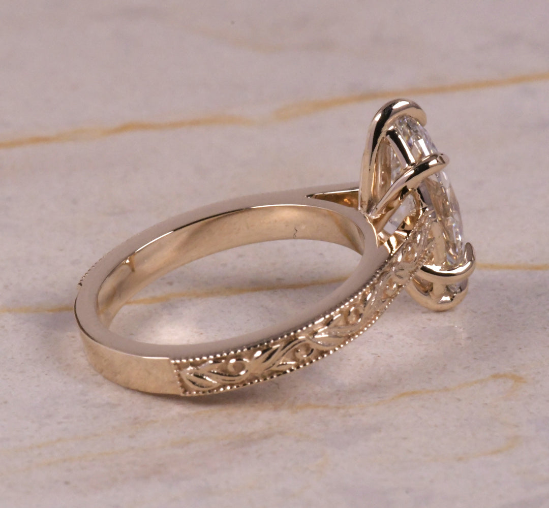 Marquise Milgrain Art Deco Ring