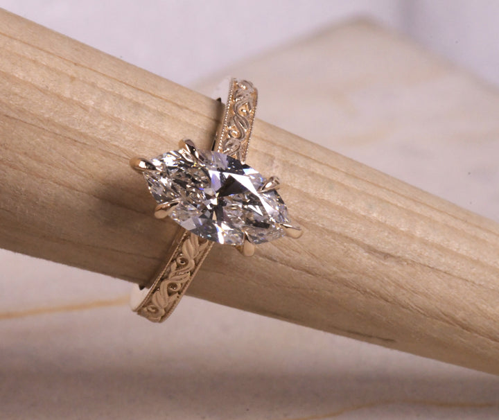 Marquise Milgrain Art Deco Ring