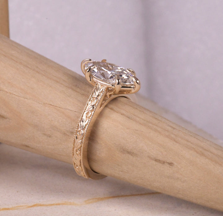 Marquise Milgrain Art Deco Ring