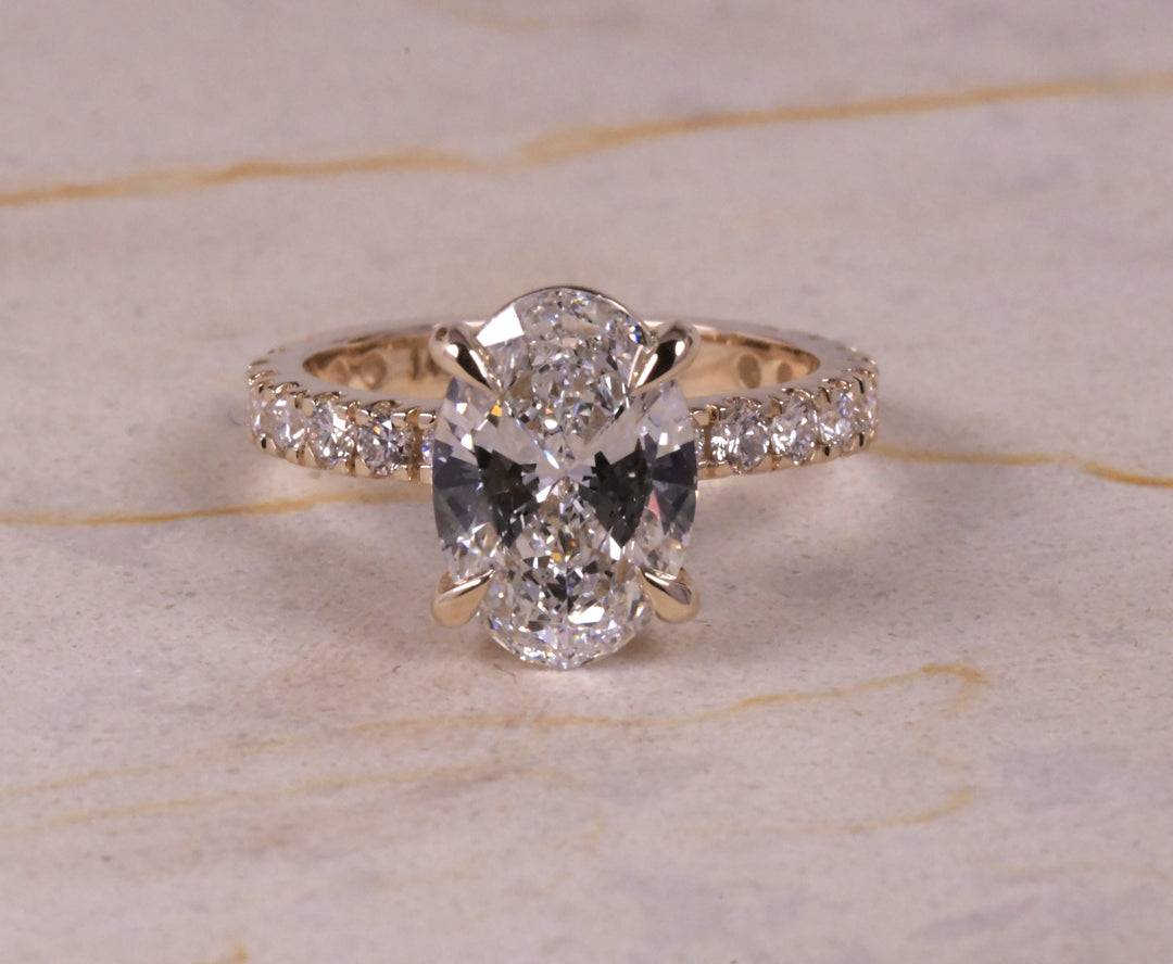 Hidden Halo Style Oval &amp; Pave Lab Diamond Ring