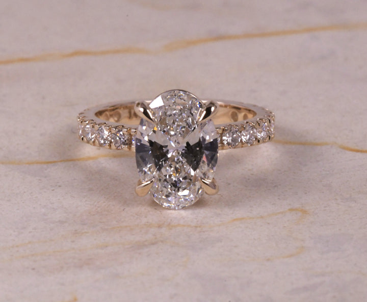Hidden Halo Style Oval &amp; Pave Lab Diamond Ring